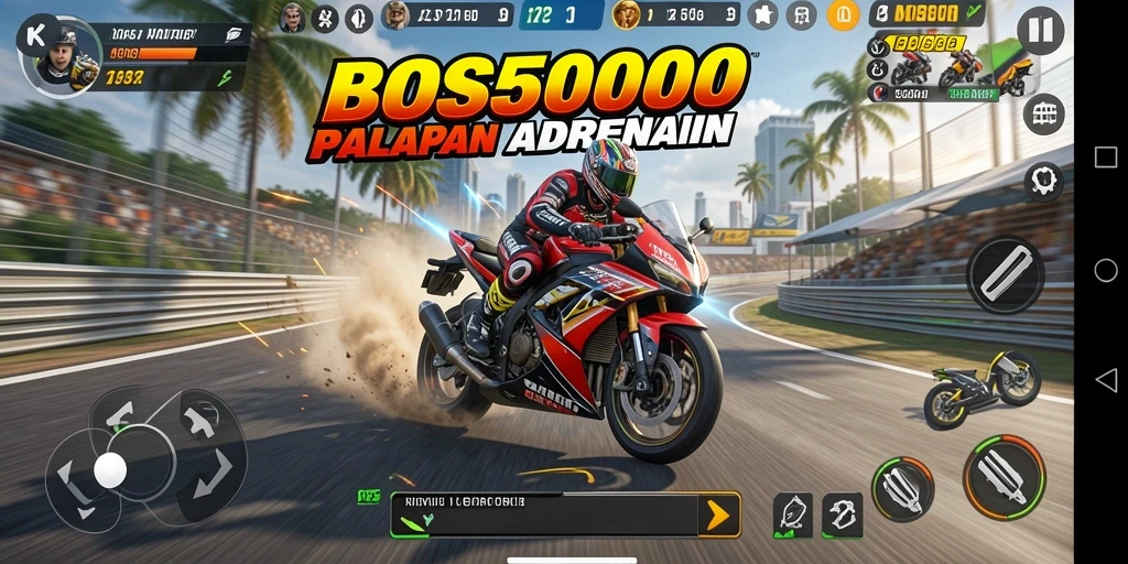 Tampilan gameplay BOS5000 yang menarik dan mendebarkan di lintasan balap.