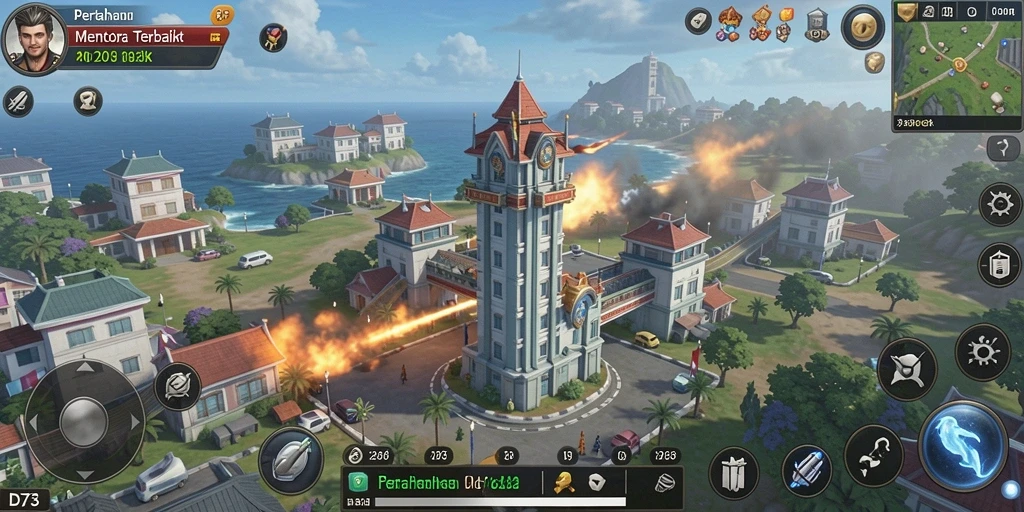 Gameplay adiktif D73 Tower Defense dengan menara strategis.