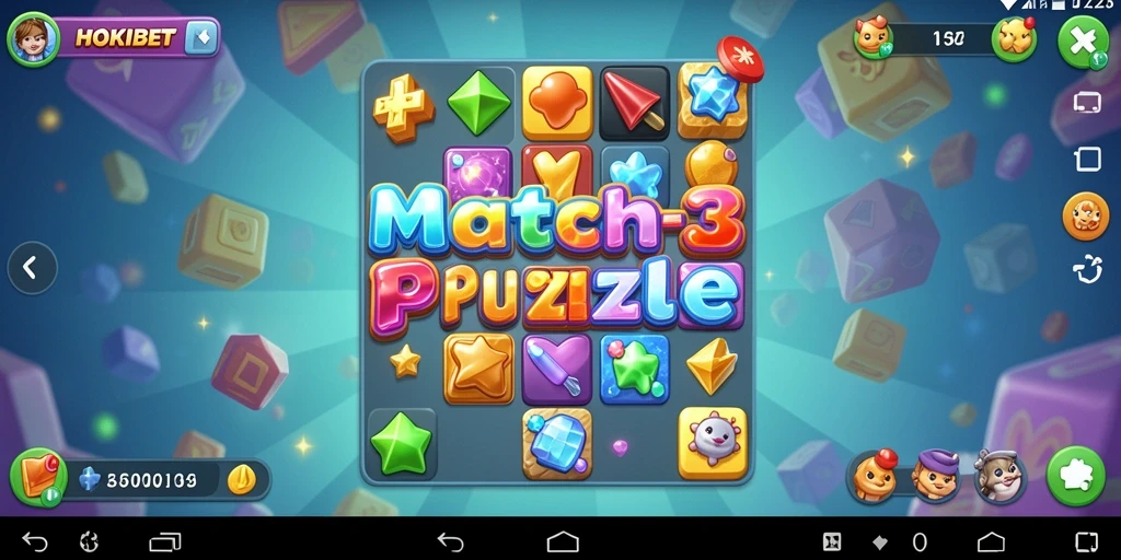 Tampilan gameplay seru HOKIBET dengan elemen Match-3.