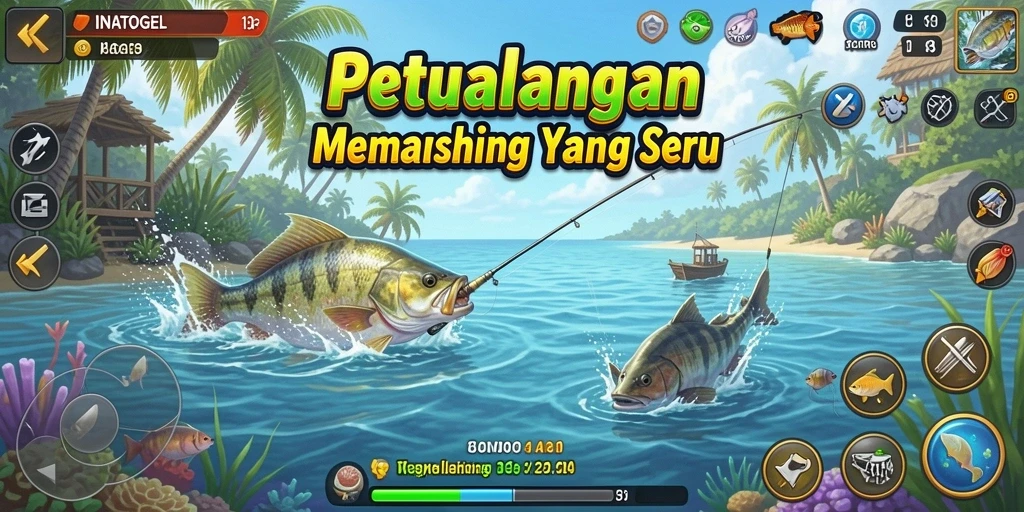 Tampilan gameplay INATOGEL yang menarik saat menangkap ikan.
