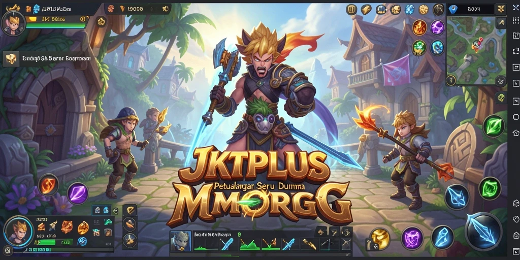 Screenshot gameplay JKTPLUS menampilkan karakter bertarung melawan monster besar.