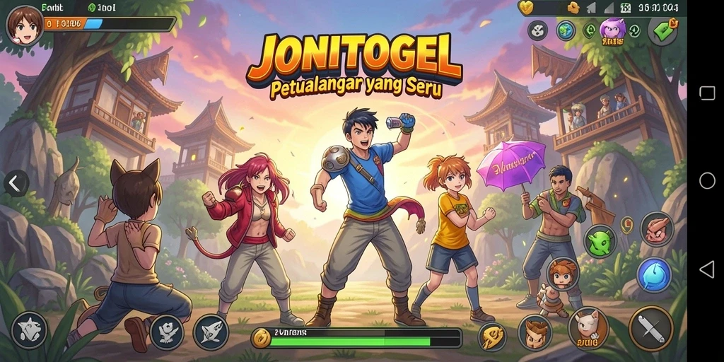 Tampilan gameplay seru dari JONITOGEL dengan karakter anime ikonik.