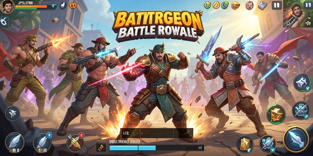 Screenshot gameplay JPSLOT88 yang menampilkan aksi seru Battle Royale.