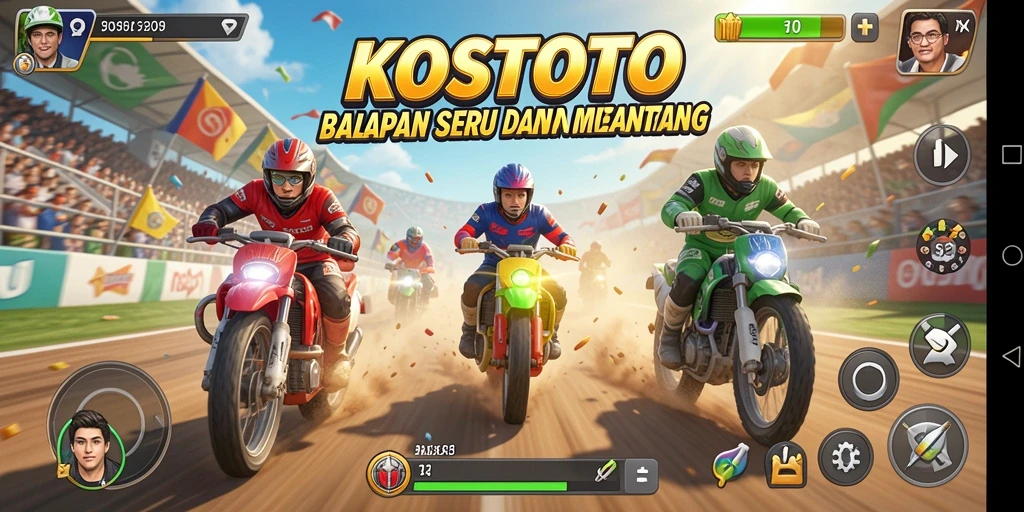 Tampilan gameplay KOSTOTO yang menegangkan dan penuh aksi balapan.