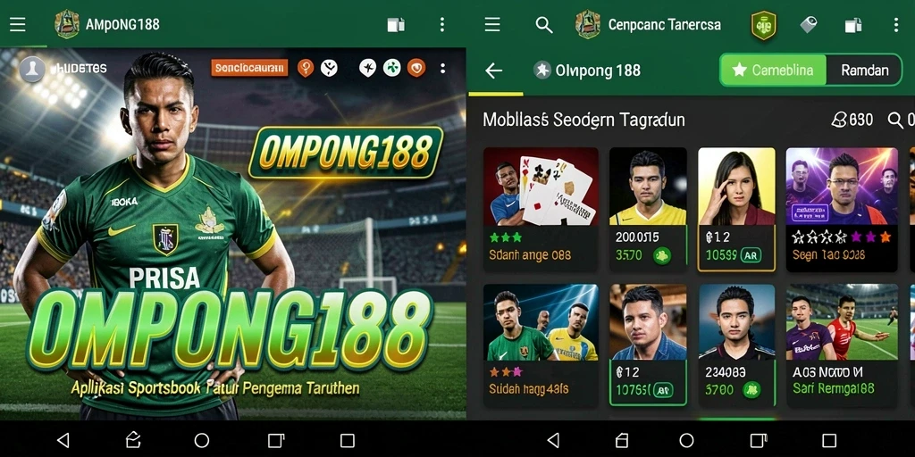 Tampilan layar utama OMPONG188 dengan fitur taruhan Sportsbook.