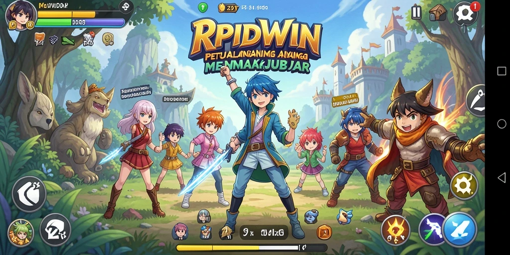 Tampilan gameplay RPIDWIN yang memukau dengan karakter anime yang dinamis.