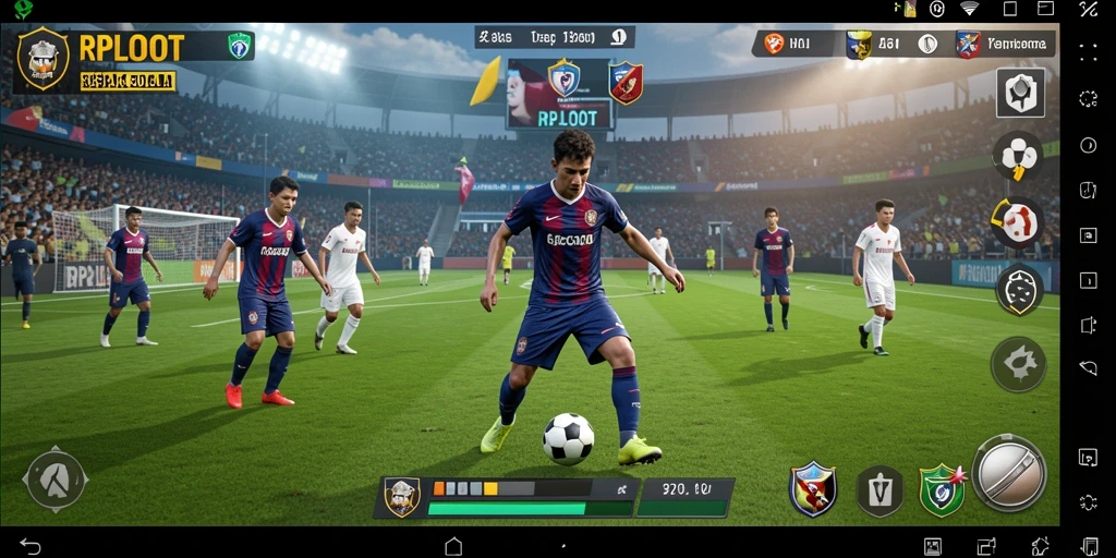 Screenshot RPLOOT menampilkan gameplay menarik dalam pertandingan sepak bola.