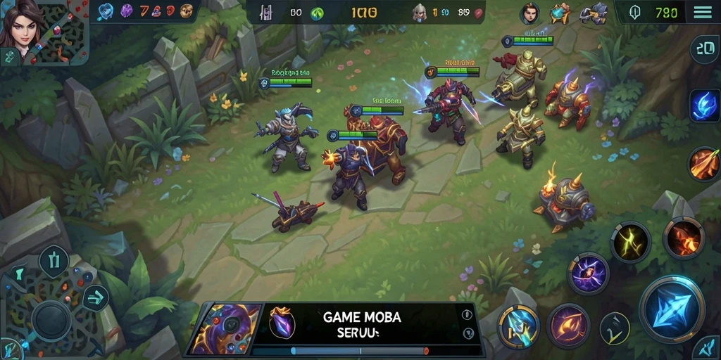 Tangkapan layar gameplay seru dari RR789 dalam pertarungan MOBA.