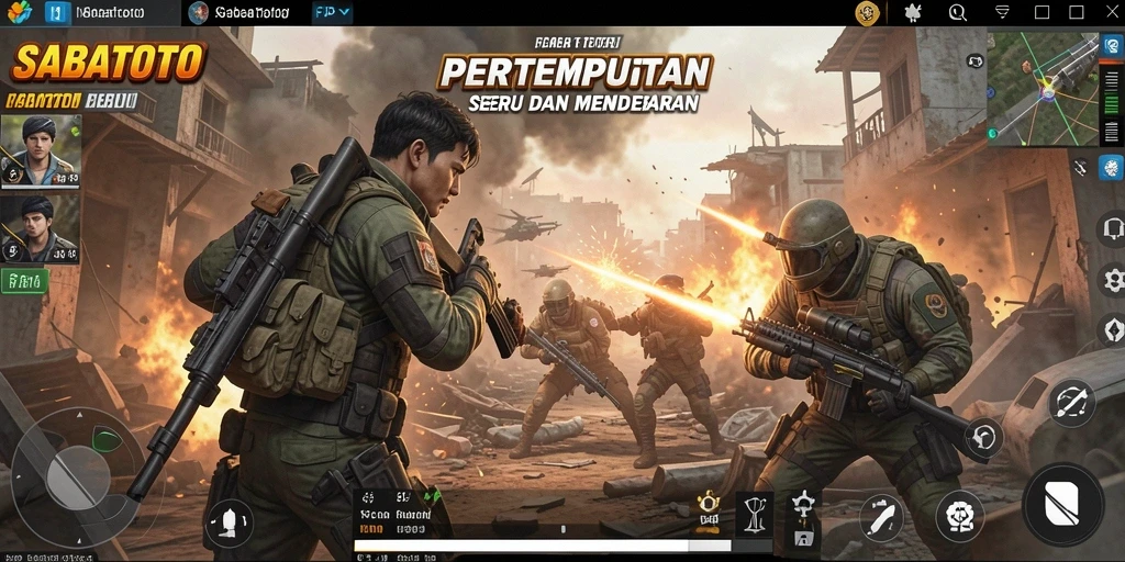Screenshot utama gameplay SABATOTO menampilkan aksi tempur yang intens.
