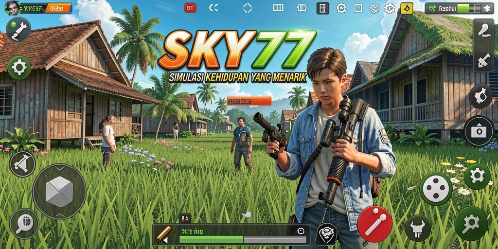 Tangkapan layar gameplay <strong>SKY77</strong> menampilkan berbagai aktivitas menarik dalam simulasi kehidupan.