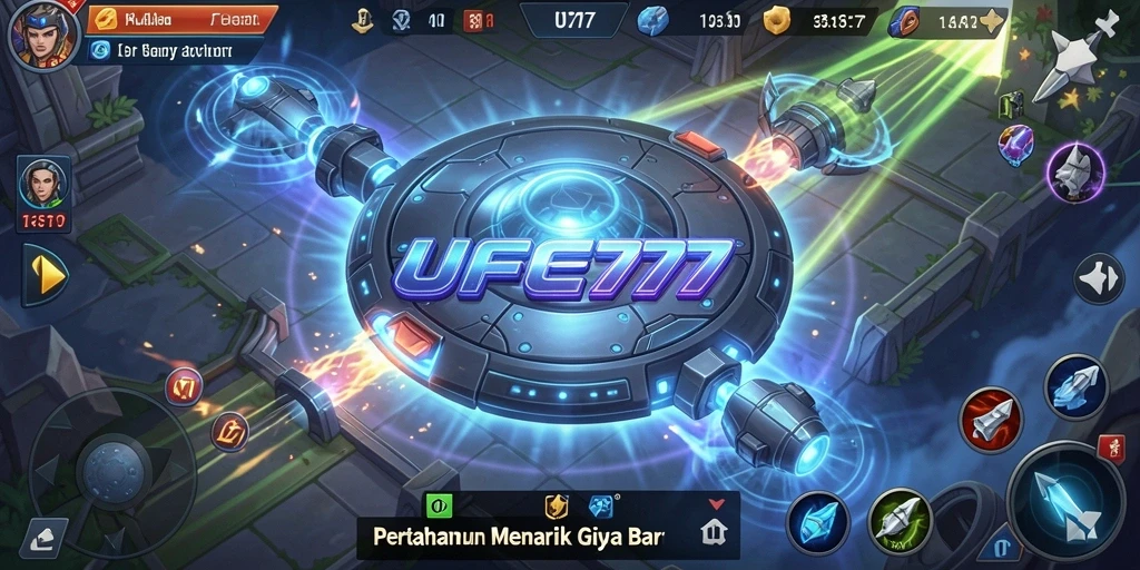 Tangkapan layar gameplay UFO777 menampilkan aksi tower defense yang intens.